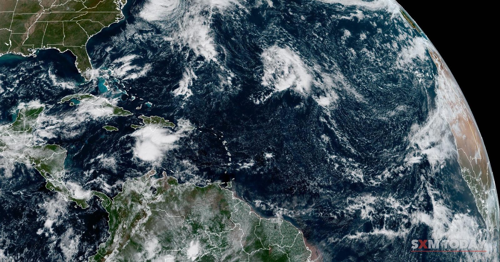 Satellite image of the tropical Atlantic, the northeastern Caribbean included, at 11:16am AST on Thursday 22 October, from NOAA's GOES-19 satellite.
