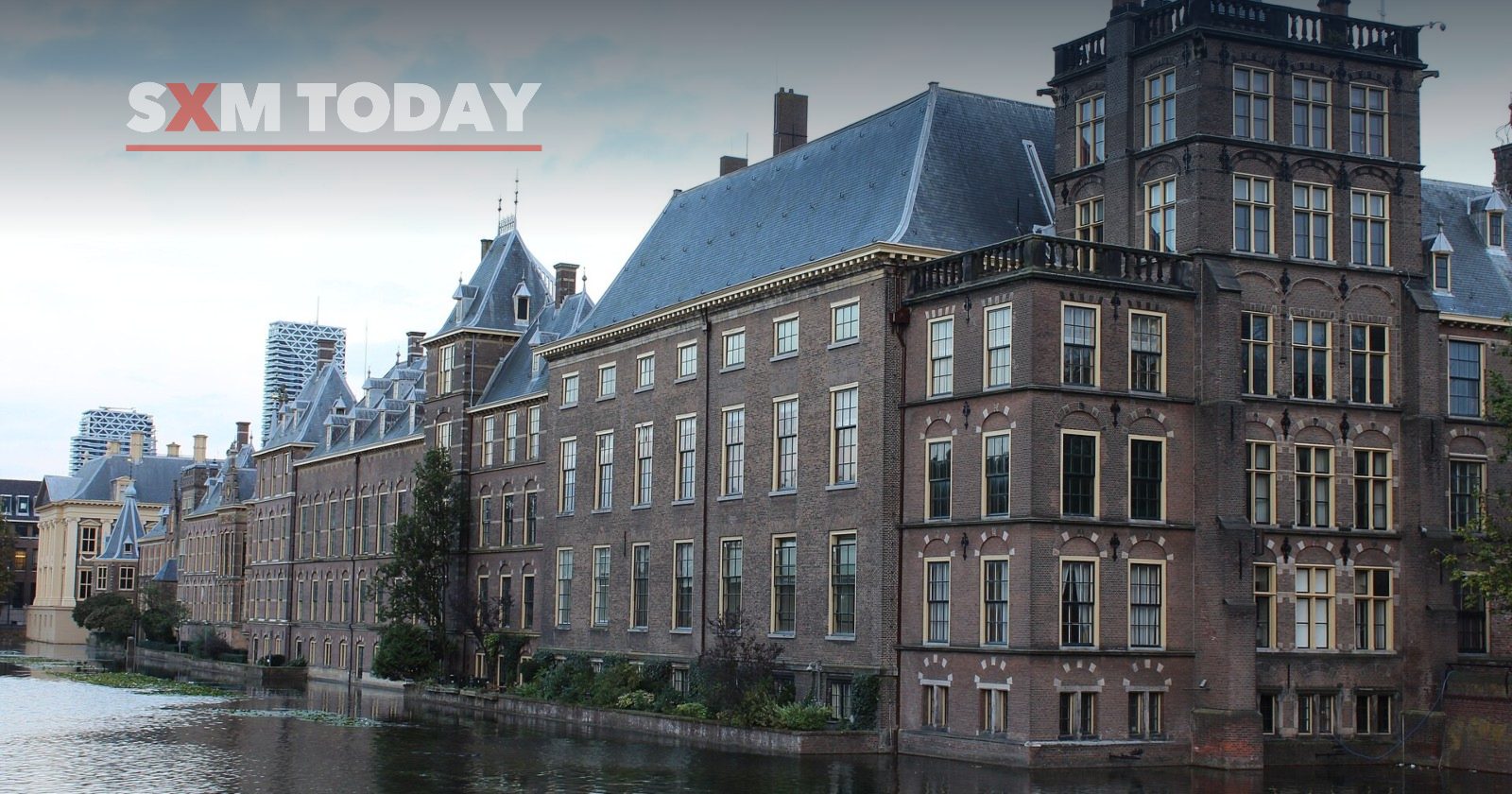 The Binnenhof in The Hague, seat of the Dutch parliament, seen across the Hofvijver pond.