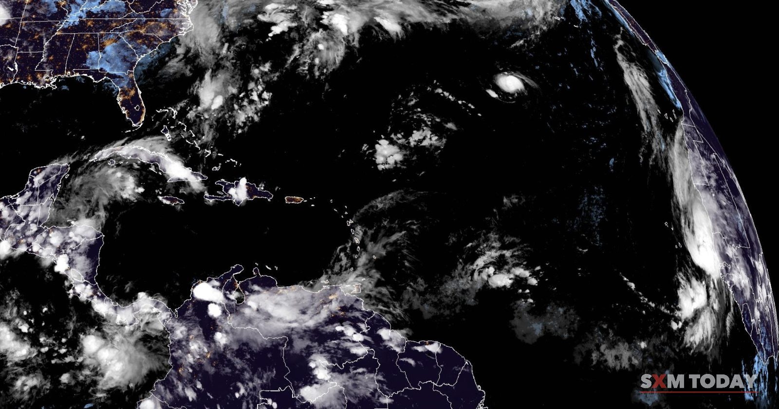 Satellite image of the tropical Atlantic, the northeastern Caribbean included, at 8:15pm AST on Thursday 24 September, from NOAA's GOES-19 satellite.