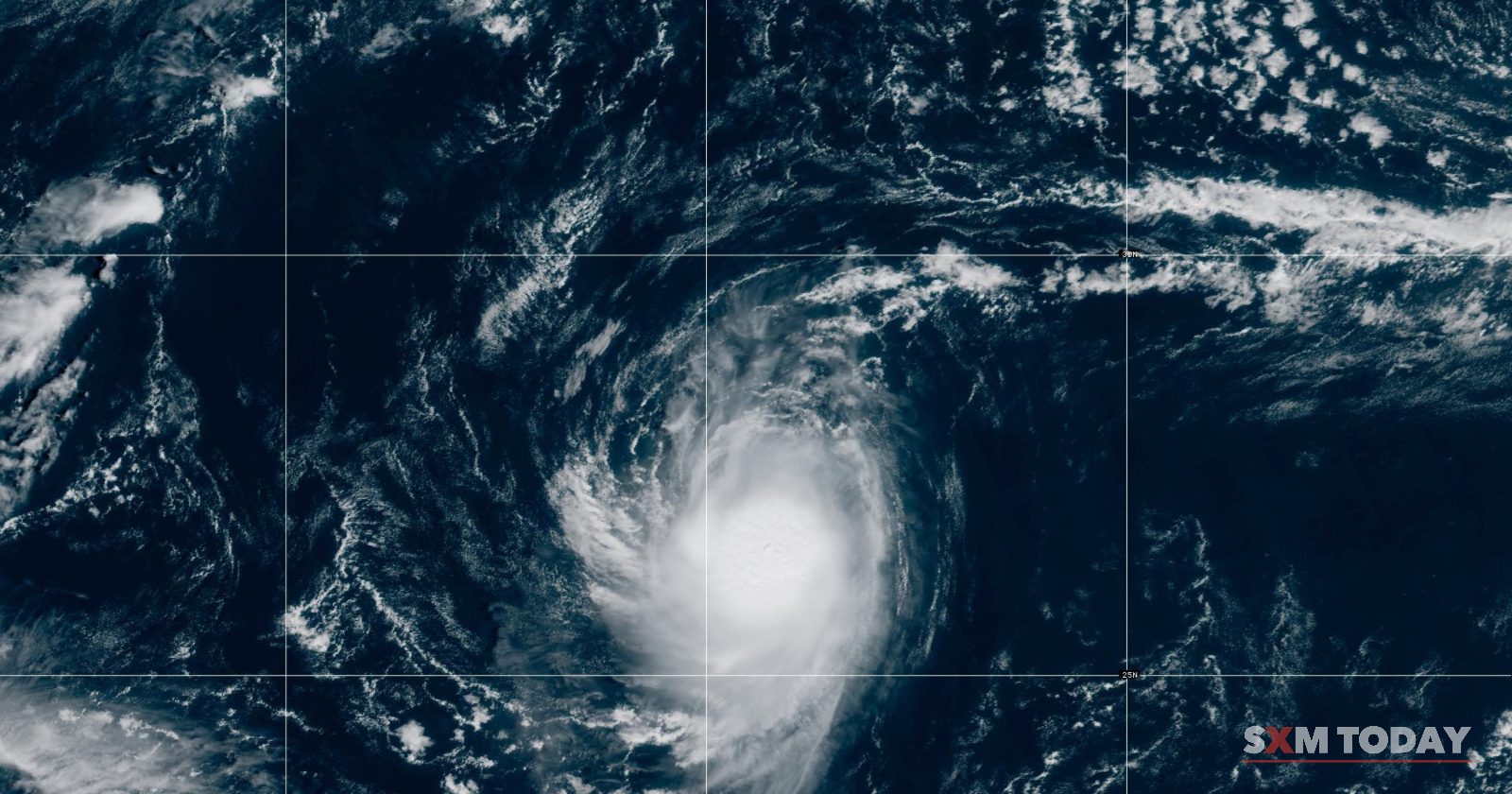 Satellite image of Fay at 10:45am AST on Monday 28 September, from NOAA's GOES-19 satellite.