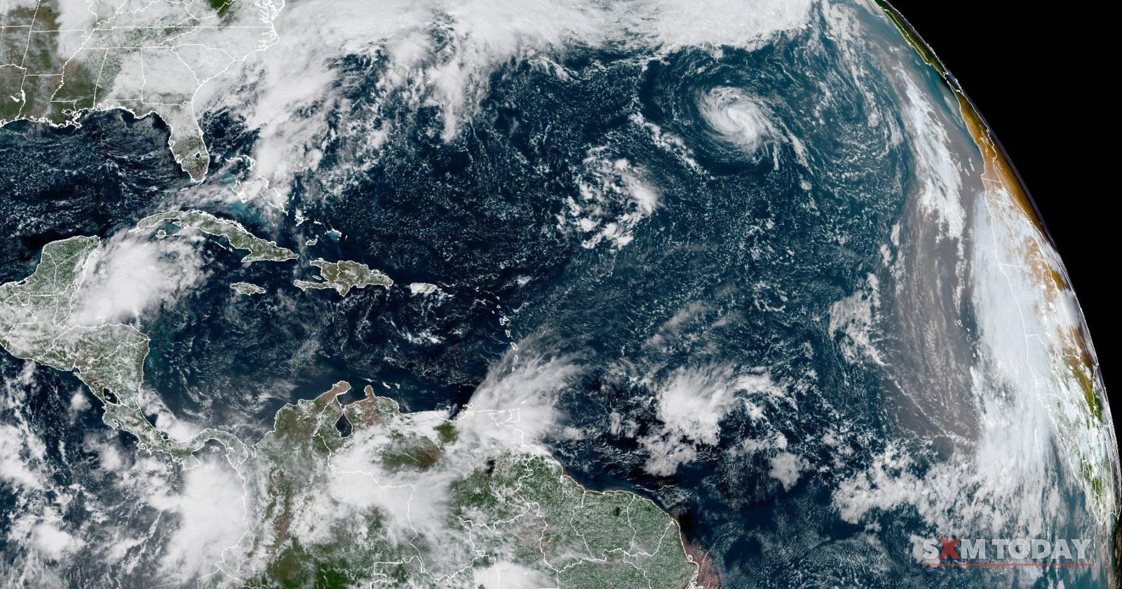 Satellite image of the tropical Atlantic, the northeastern Caribbean included, at 1:26pm AST on Thursday 24 September, from NOAA's GOES-19 satellite.
