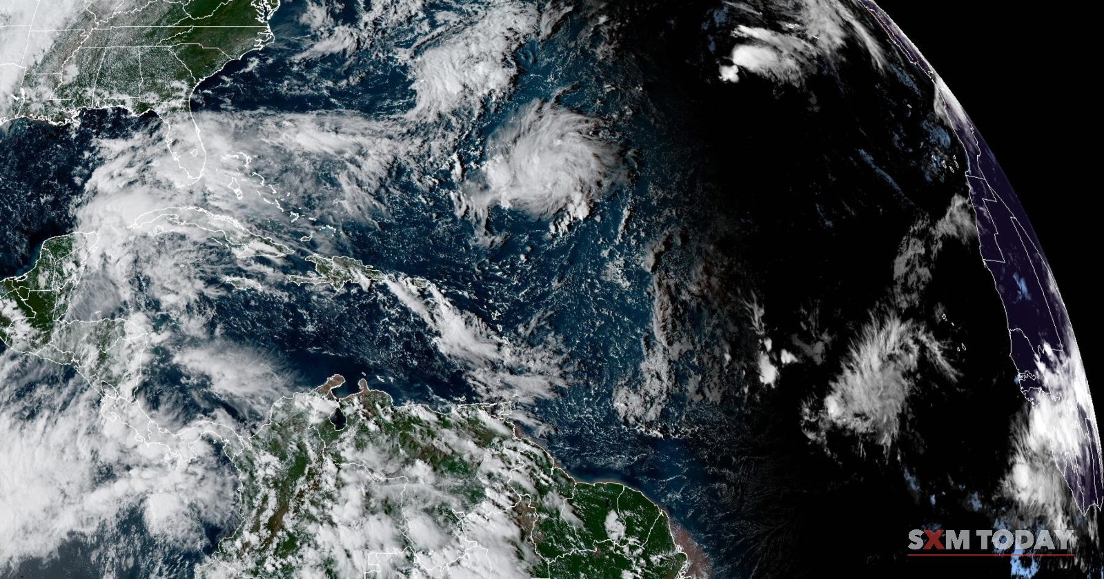Satellite image of the tropical Atlantic, the northeastern Caribbean included, at 4:26pm AST on Thursday 1 October, from NOAA's GOES-19 satellite.